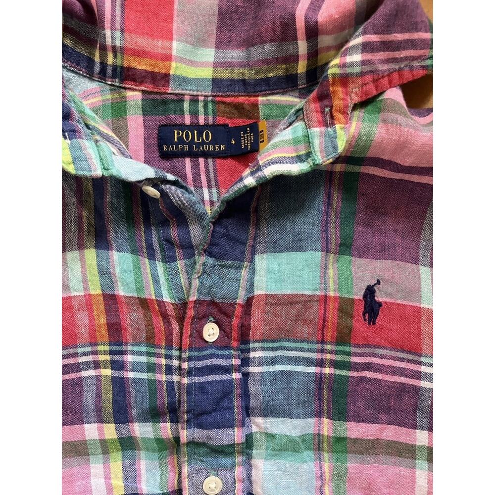 Polo Ralph Lauren Linen Madras Plaid Tunic Shirt Dress Cover Up Size 4 Coastal - Picture 15 of 16